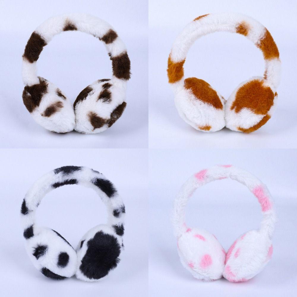 Cow Print Plush Earmuffs Retractable Children's Christmas Gifts Kids Ear Warmers  for Boys Girls