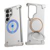 Eary Leather Phone Case for Samsung Galaxy S25 Ultra Magnetic with 360° Rotate Stand Metal Frameless Shockproof Protector Cover