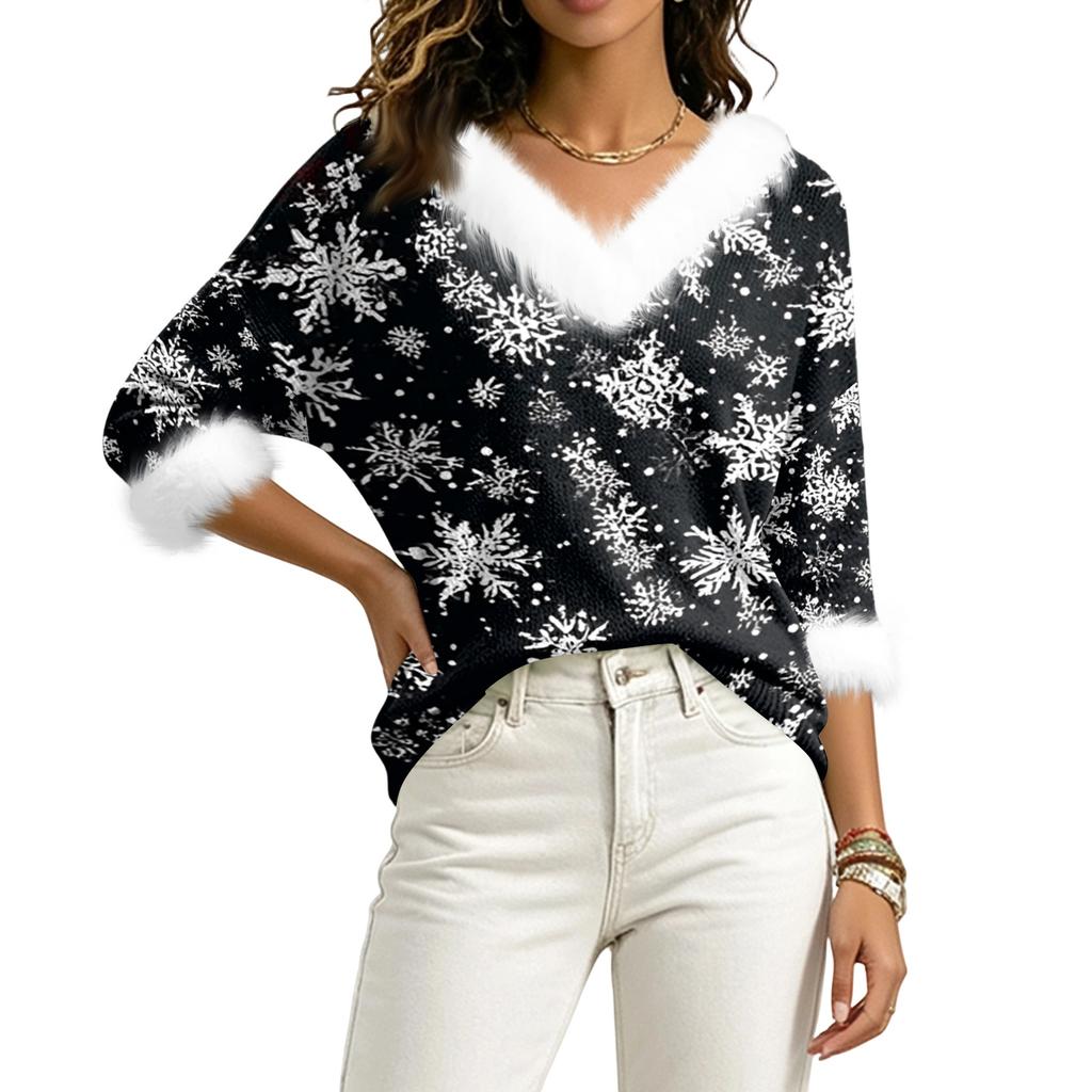 Christmas V-Neck Top with Elegant Cut for Party, Date and Everyday Wear