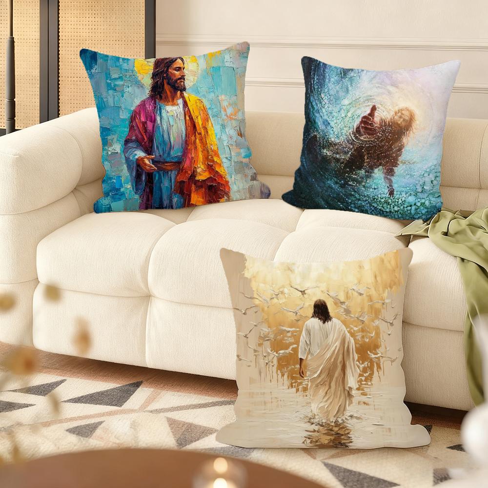 Jesus Kissenbezug Weicher Plüsch Überwurf Kissenbezug | Zweiseitig Bedruckter Kissenbezug | Sofa & Wohnkultur