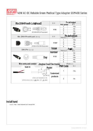 Mean Well GSM40B15-P1J 40W 15V 2.67A Medical Power Adapter (Two-pin)