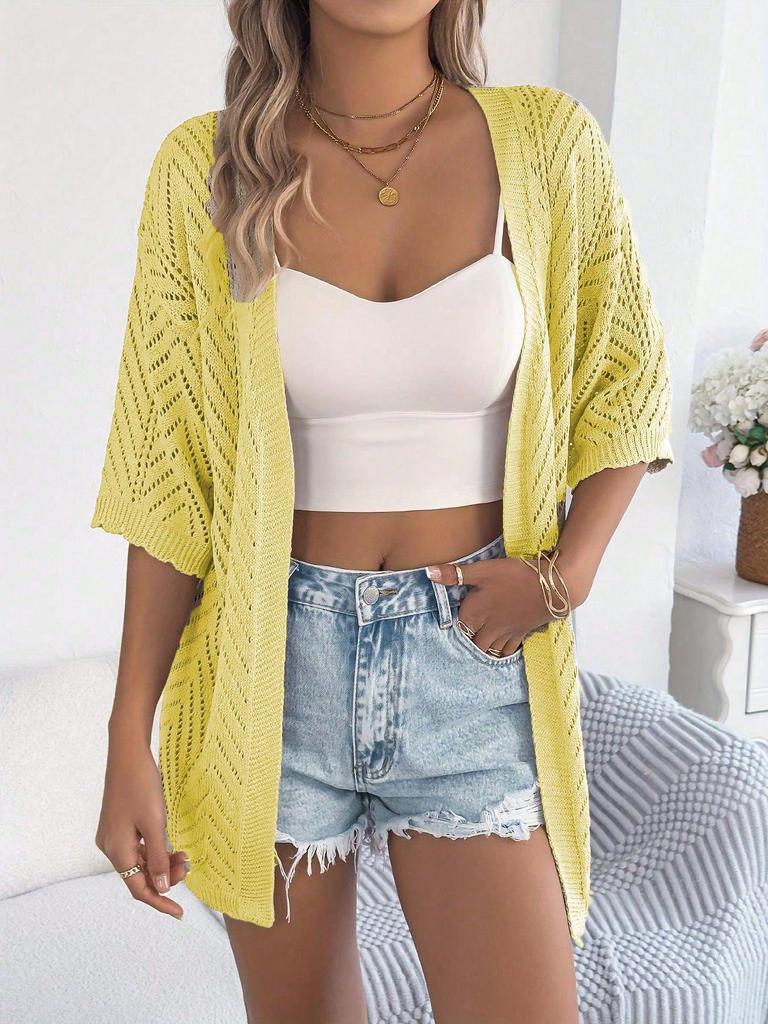 Elegant Bohemian Summer Knit Cardigan - Women's Short Sleeve Style