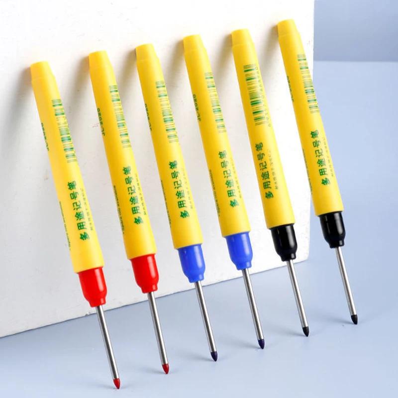 6pcs/set 33mm Red/Blue/Black Long Head Marking Pen Woodworking Decoration Deep Hole Waterproof Pen Multipurpose Marking Tool
