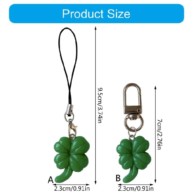 Green Four Leaf Grass Charm Pendant Chain Phone Strap Pocket Keychain Strap Hangings Decoration for Key Bag Purse