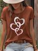 Heart Print Round Neck Short Sleeve Summer T-shirt - European & American Style