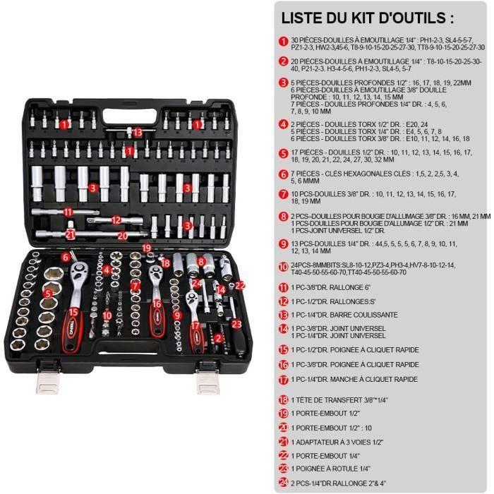 Coffret De Douille Et Embouts - TEENO - 172 Pcs - Acier Chrome Vanadium - Mallette À Outils - 72 Dents