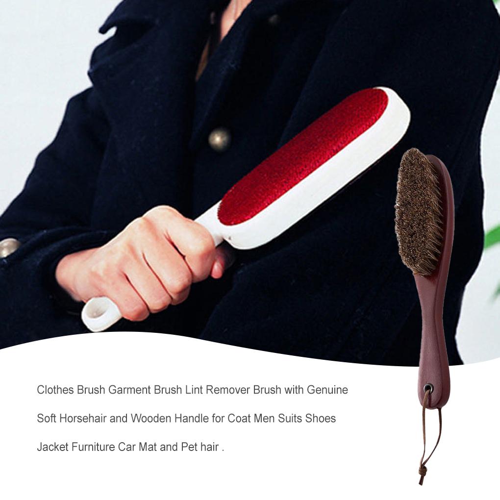 Horsehair Clothes Brush Handheld Wood Handle Replacement Household Coat Hair Beard Brushes Cleaning Tool with Lanyard