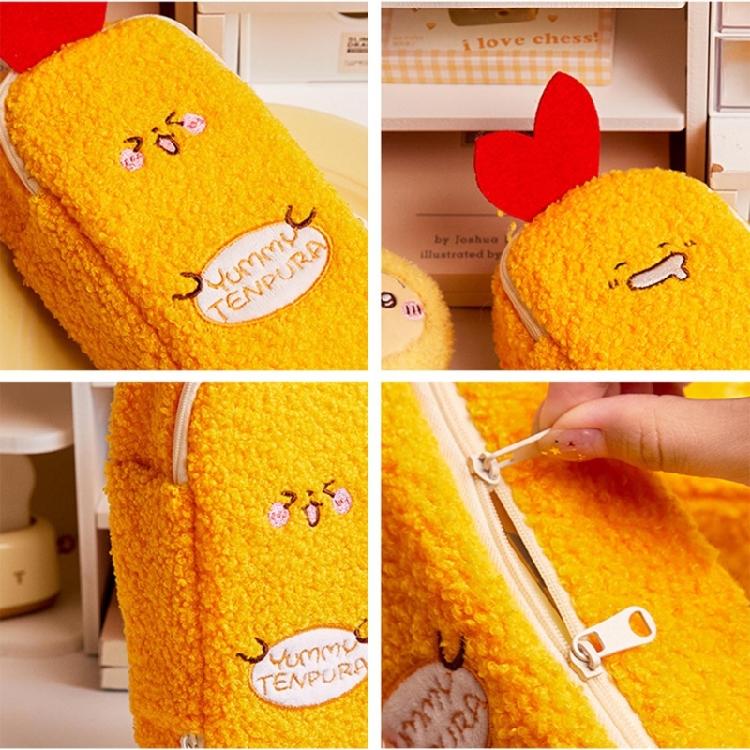 Cartoon Furry Shrimp Pencil Case Large Compartment Plush Pencil Pouches Zippered Closure For Offices School Travel Use
