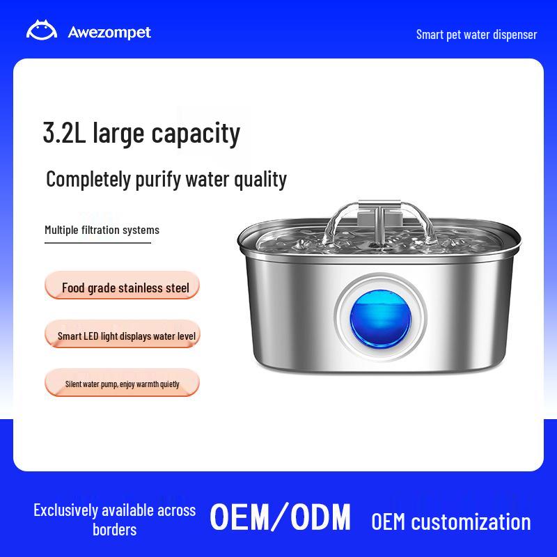 

Pet Stainless Steel Automatic Water Fountain, 3.2L Capacity with View Window Without Adapter
