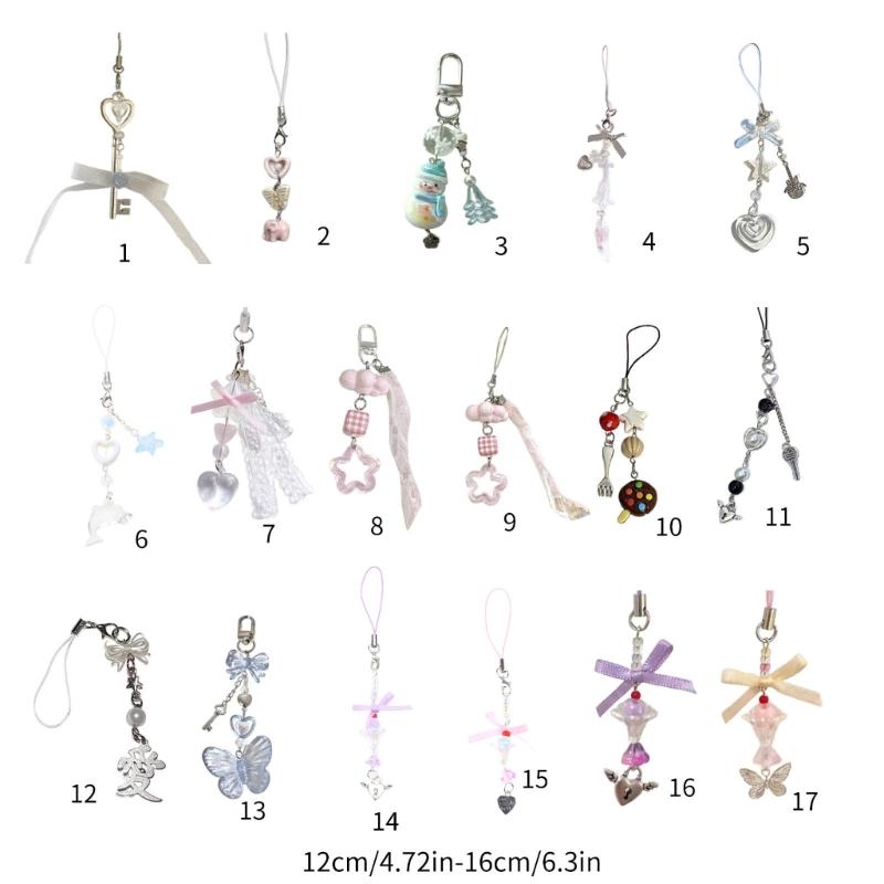 Butterfly Heart Bead Pendant Phone Charm Hangings Rope Cute Phone Chain Strap Bag Decoration Lanyard Keychain Accessory