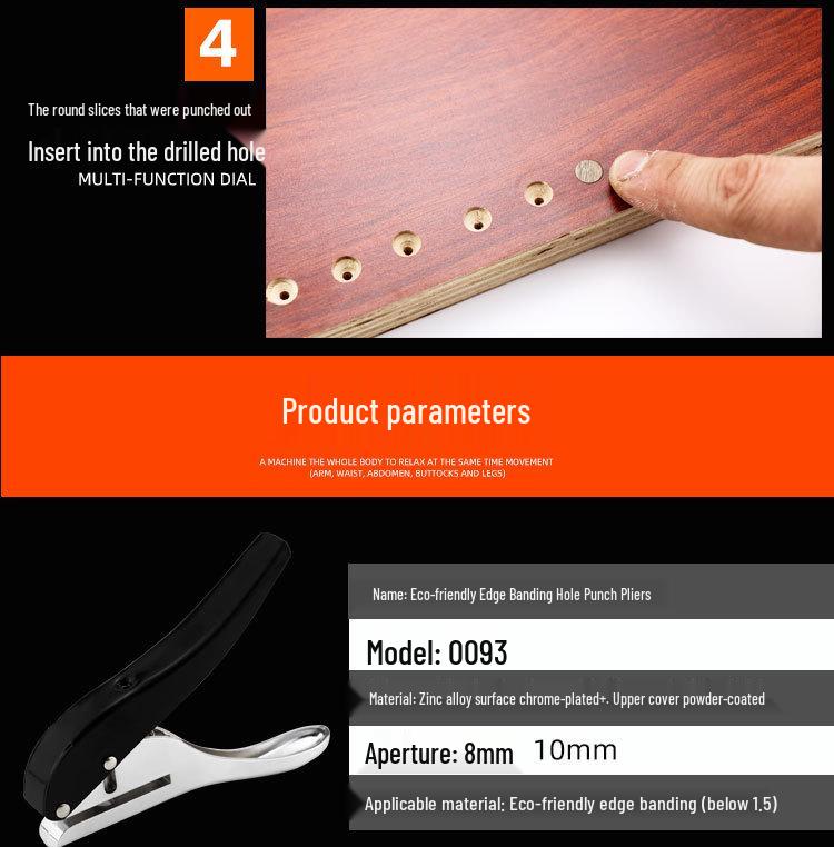 PVC Edge Banding Hole Punch Tool with 8mm Puncher & Guide Screw for Drywall Nail Concealing