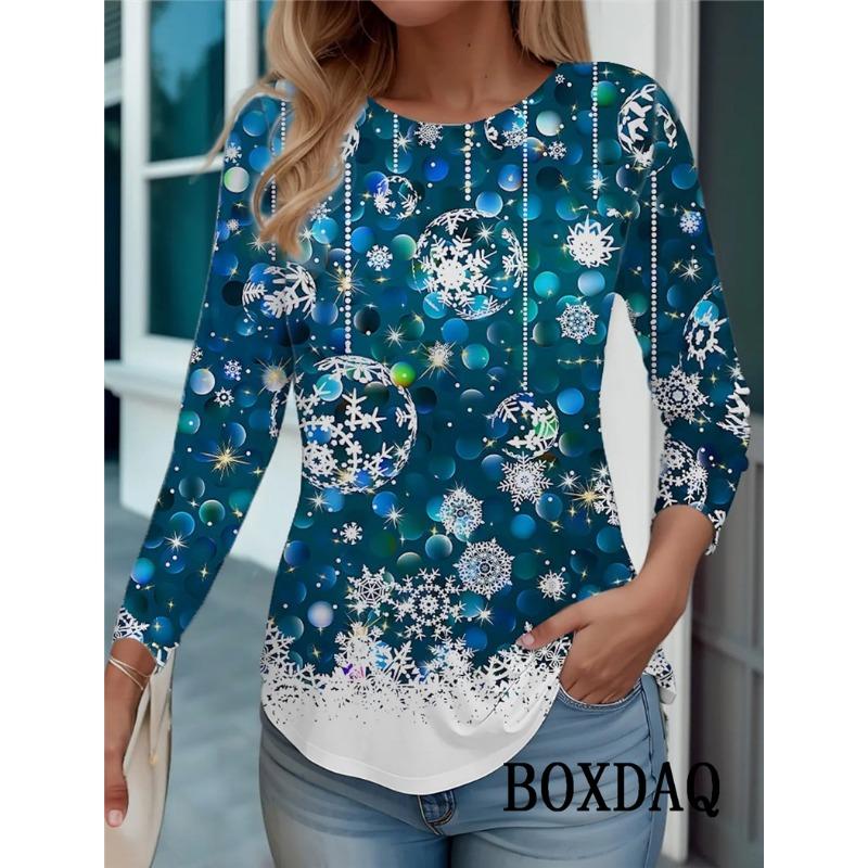 Mode Festival Kleidung Damen T-Shirts Herbst Winter Langarm Weihnachts-Stil 3D Druck Street Hip Hop Damen Top