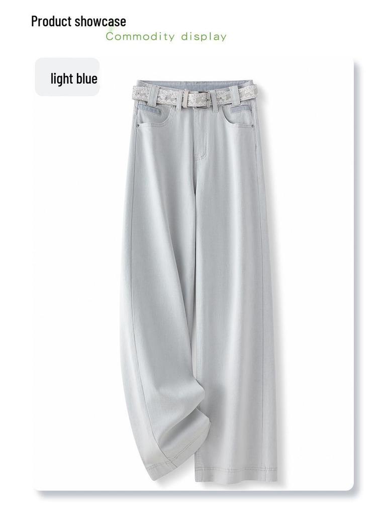 Women's Light Color High-Waist Wide-Leg Jeans: Summer 2025 Relaxed Fit, Slimming, Loose, Straight Long Pants