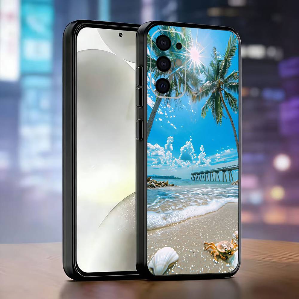 Beach Phone Case For Samsung S25,S24,S21,S22,S23,S30,Ultra,S20,Plus,Fe,Lite,Note,10,Black Cover