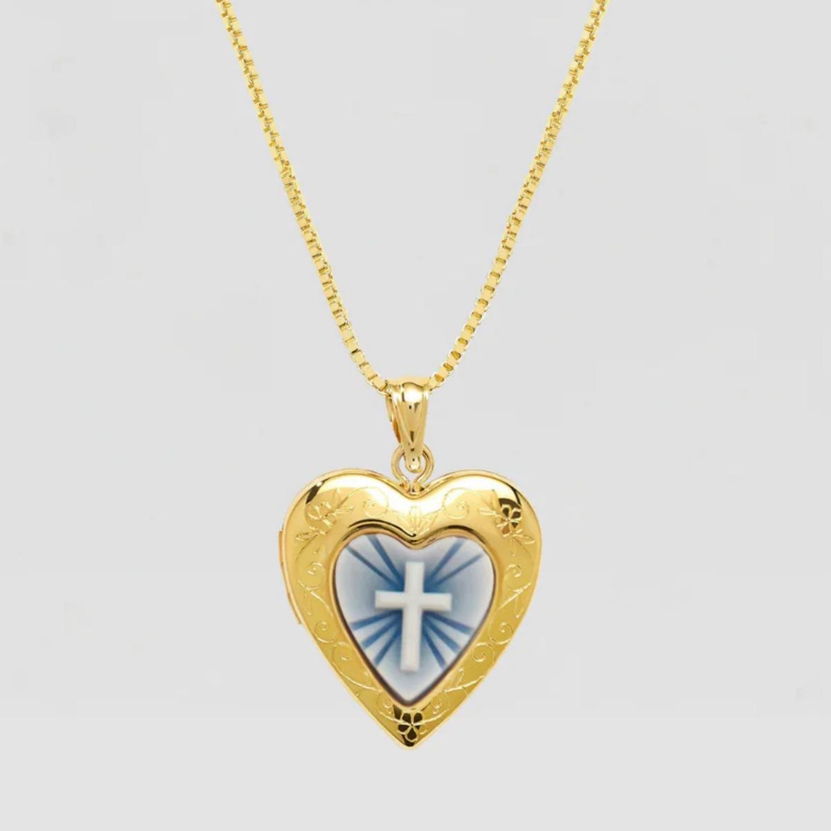 

Engraved Love Opening And Closing Necklace Blue Glaze Angel Retro Light Luxury Photo Box Female Court Style Neck Chain