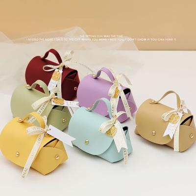 Scatola Confezione Nastro Fiocco Design Manico Forma Borsetta Ecopelle Bomboniere Matrimonio