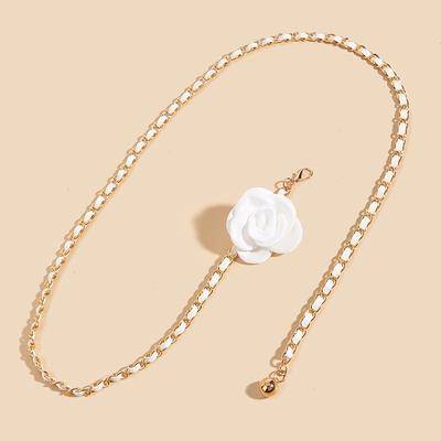 Elegant Flower Waist Chain Adjustable Metal Thin Belts For Women Girls High Quality Luxury Dress Pant Decoration Belt