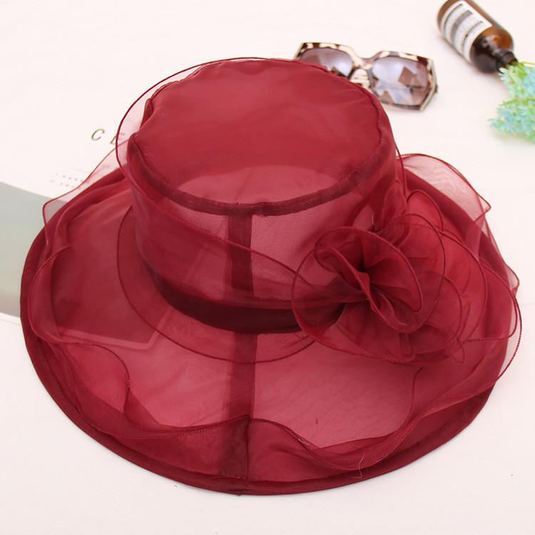 Summer Sun Hat For Women With Large Brim And Flower Decor Made From Eukran Organza