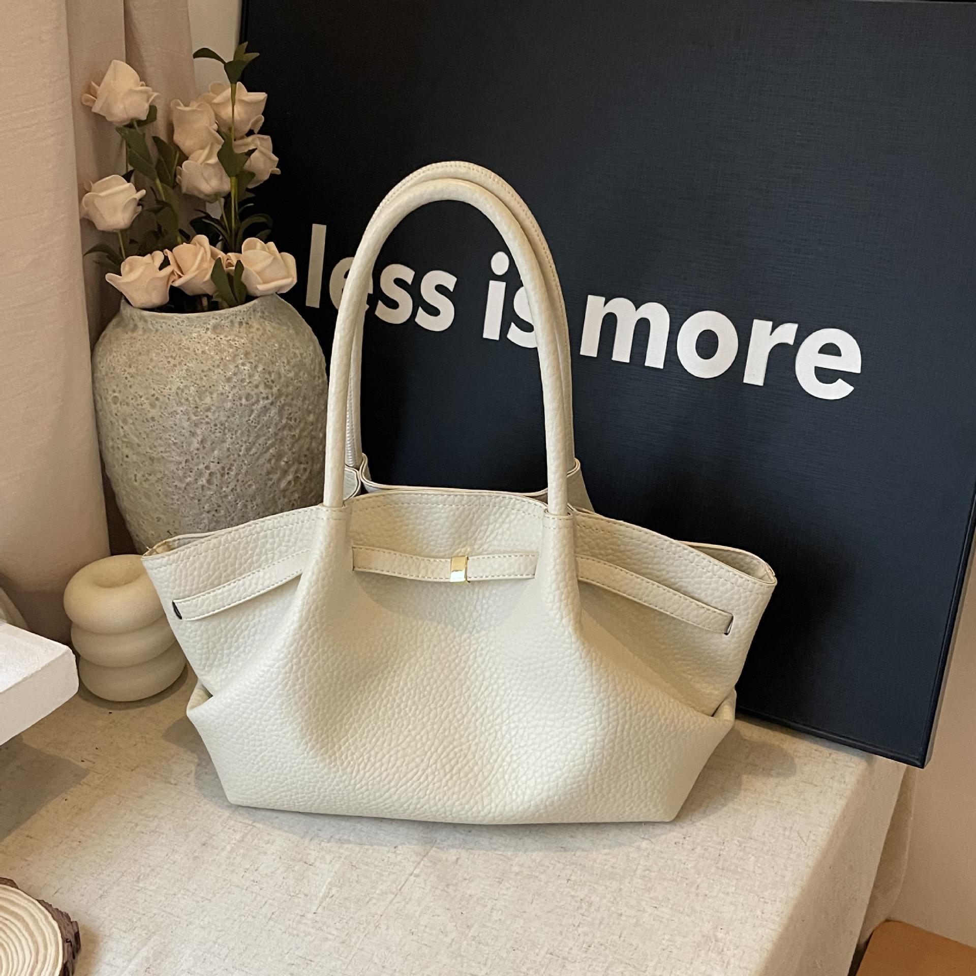 Handheld Light Luxury Lychee Grain Tote Bag - Women s Large Capacity Shoulder Bag for Autumn 2025