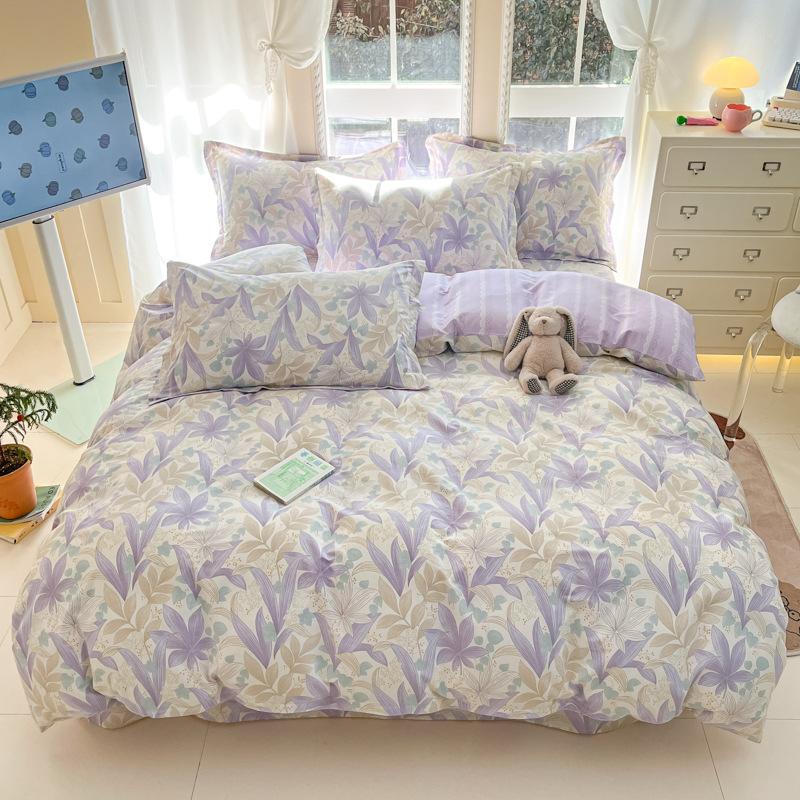 100% Cotton Bed Four-piece Set Skin-friendly Breathable Quilt Cover Bed Sheet Pillowcase Set Pastoral Small Flower