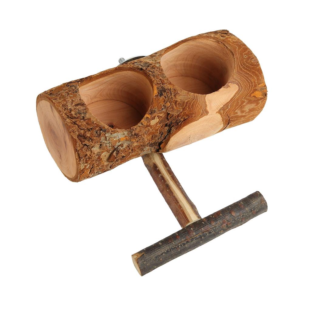 Wooden Parrot Cage Feeder Cups Natural Double Bowl Bird Feeding Watering Dish Cups with Stick