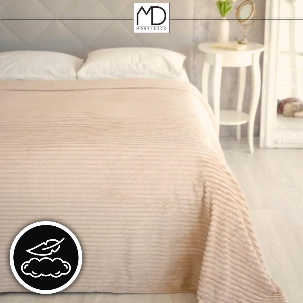 Striped blanket 160x200 cm plaid bedspread armchair beige birthday gift