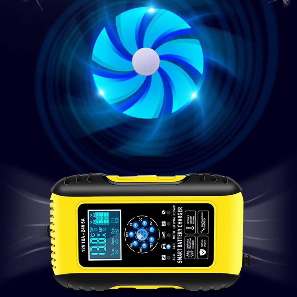 Smart Car Battery Charger 24V 12V Fully-Automatic 7-Stage Auto Motorcycles Pulse Repair Chargers Gel AGM LiFePo4 Wet Lead Acid