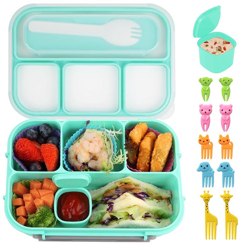Set da 16 pezzi di portapranzo bento in plastica per studenti con scomparti adatti al microonde e stuzzicadenti per frutta
