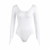 White Long Sleeve Ballet Leotard Adults Round Neck Full Body Dancewear Training Costume