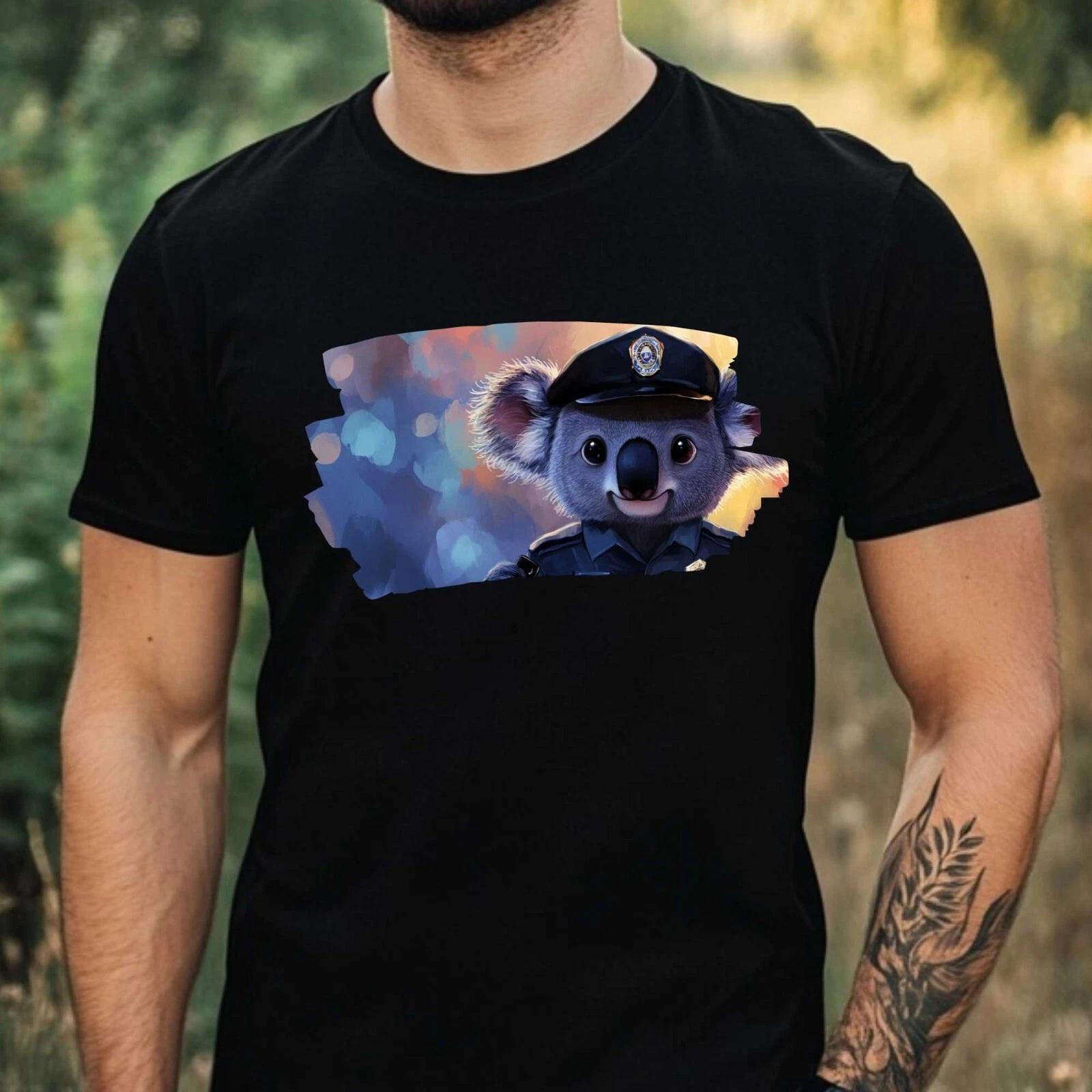 T-Shirt Herren Koala als Polizist Motiv Baumwolle Größe XS bis 5XL M