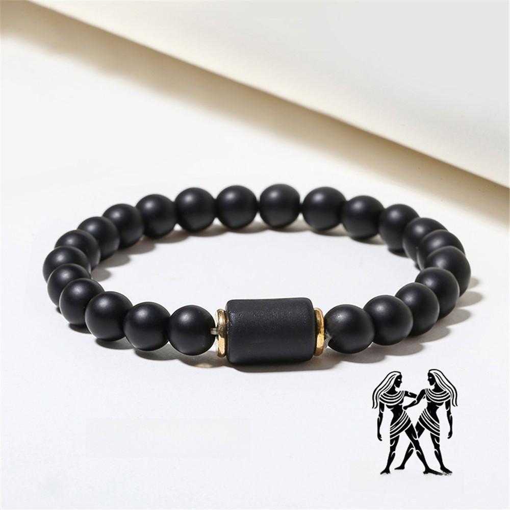 Twelve Constellations Beaded Elastic Bracelet For Men And Women With Black Matte Agate For Travel Gifts