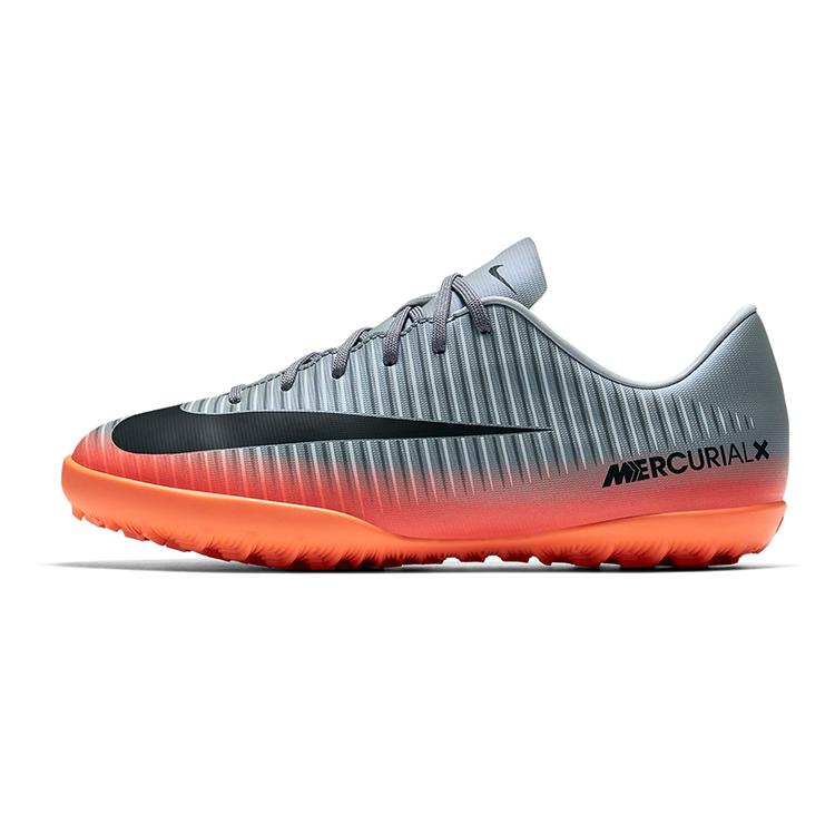 Nike Jr MercurialX 6 CR7 TF Slip Resistant Abrasion Resistant Low top Kids Soccer Shoes Gray Black Orange Teenagers 852487-001 28