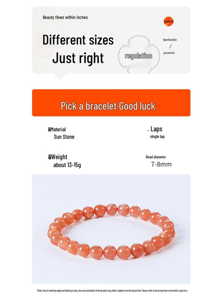 Runya Crystal 7A Grade Sunstone & Orange Moonstone Round Bead Bracelet - Natural Loose Spacer Beads