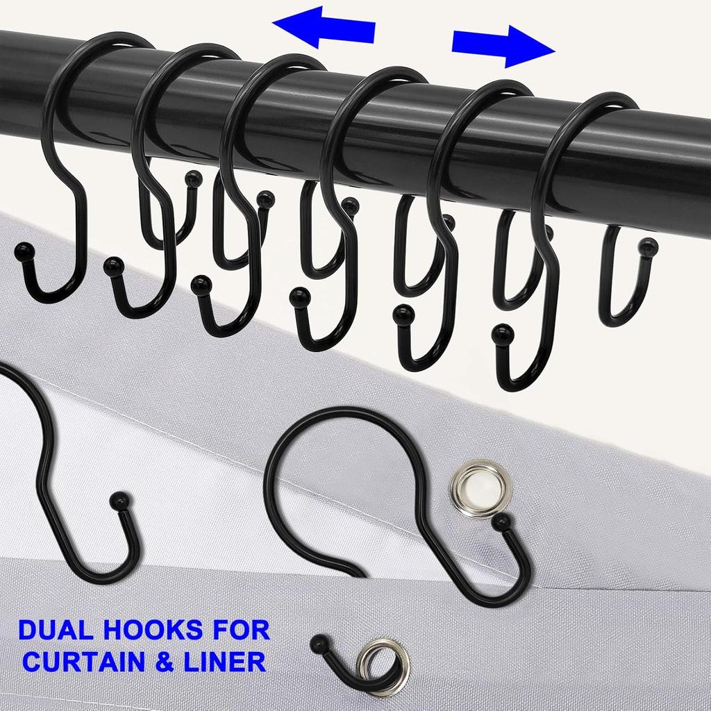 Double Shower Curtain Hooks Rings,24 Pcs Rustproof Metal Shower Hooks for Shower Curtain,Glide Smoothly Double Shower Rings for Curtain,Shower