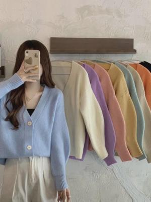 2024 Locker geschnittene japanische Retro Strickjacke mit V-Ausschnitt für Frühling & Herbst