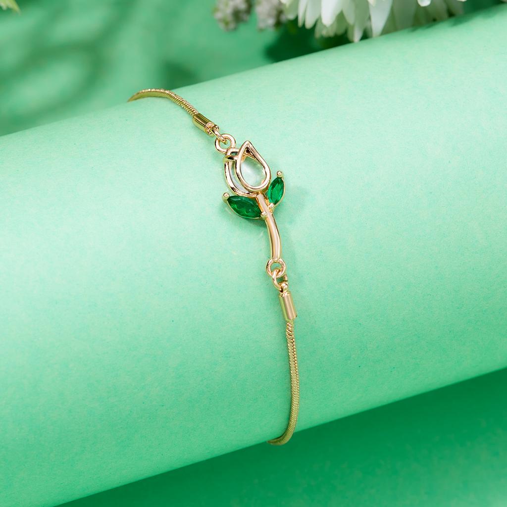 Light Luxury Zircon Tulip Flower Clavicle Chain Necklace for Women Elegant Brass Pendant Bracelet Fashion Party Jewelry Gift
