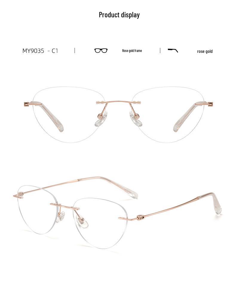 Ultralight Titanium Rimless Women's Cat-Eye Glasses 53 - Elegant Versatile Design