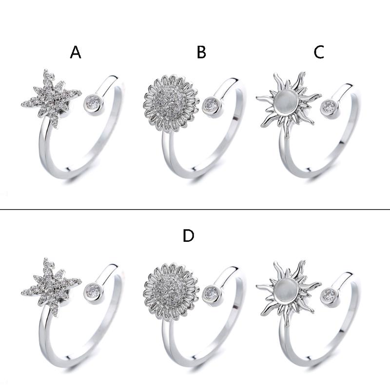 Anti Stress Anxiety Fidget Expandable Ring Rotating Gift Six-pointed Star Daisy for Sun Flower for Women Personality Jew