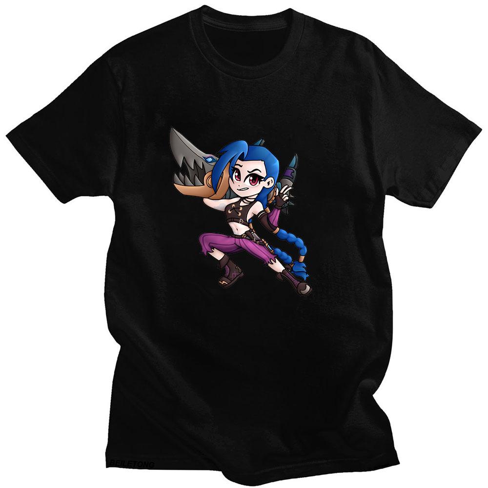 Arcane Jinx T Shirt Cartoon Print Japanese Anime Comic Tee-shirt Costume Cosplay Fashion Tshirt Sudaderas Casual Retro Clothing