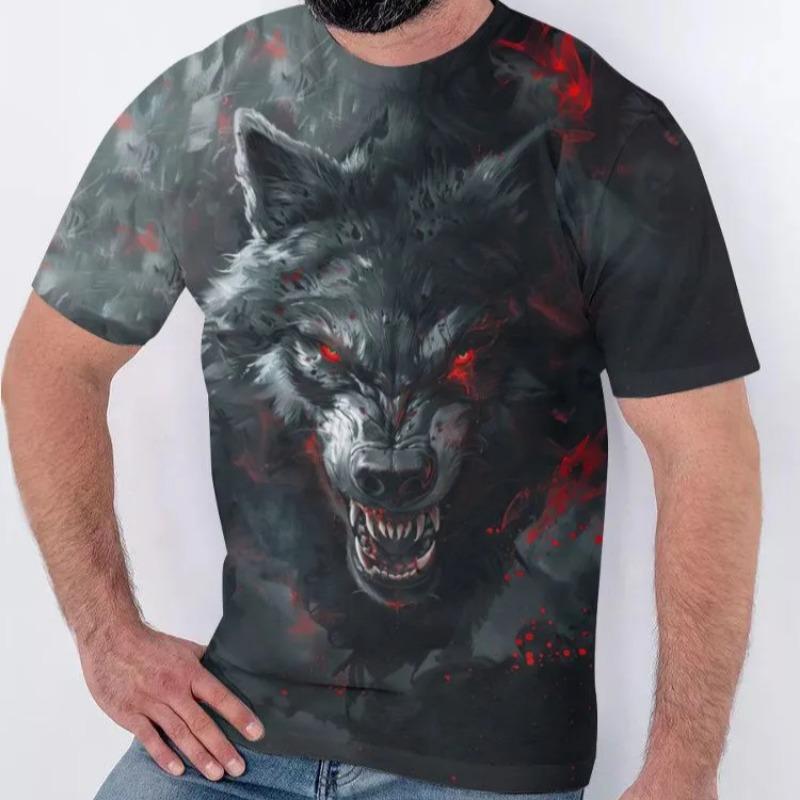 Wolf T Shirt for Mens Animal Print Short Sleeve Top 3D Casual Street Man's T-shirt Oversized Tee Shirt Men Vintage Clothing Shirt