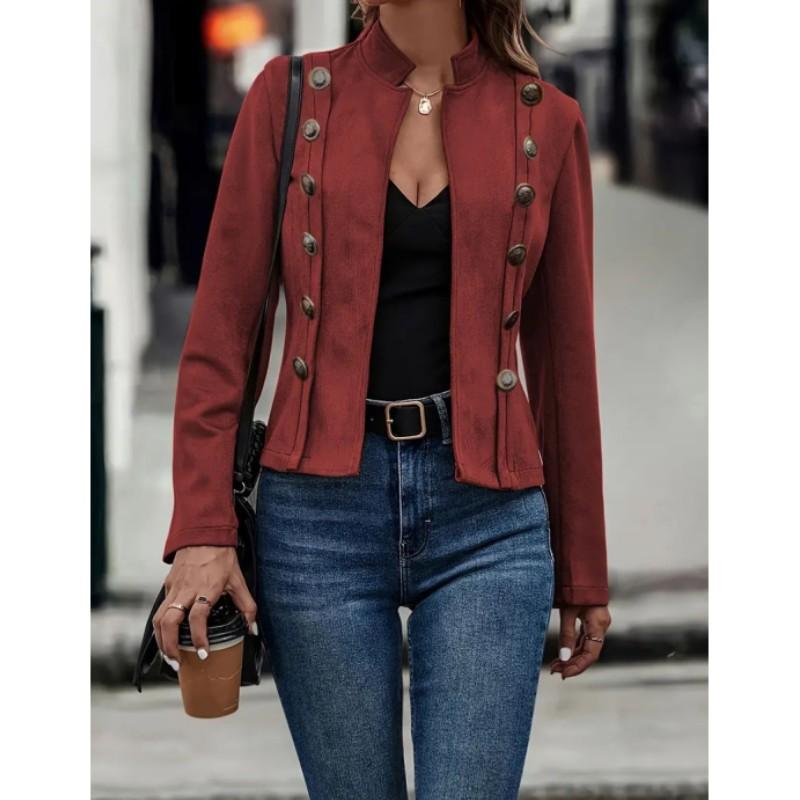 Womens Faux Suede Jacket Design Open Front Jacket Ladies Double-Breasted Buttons Casual Outerwear