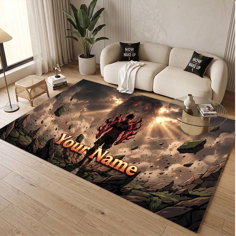 Custom Name Crystal Velvet Rug,Blue Lock Comfortable Anti Slip Floor Mat For Room Decoration