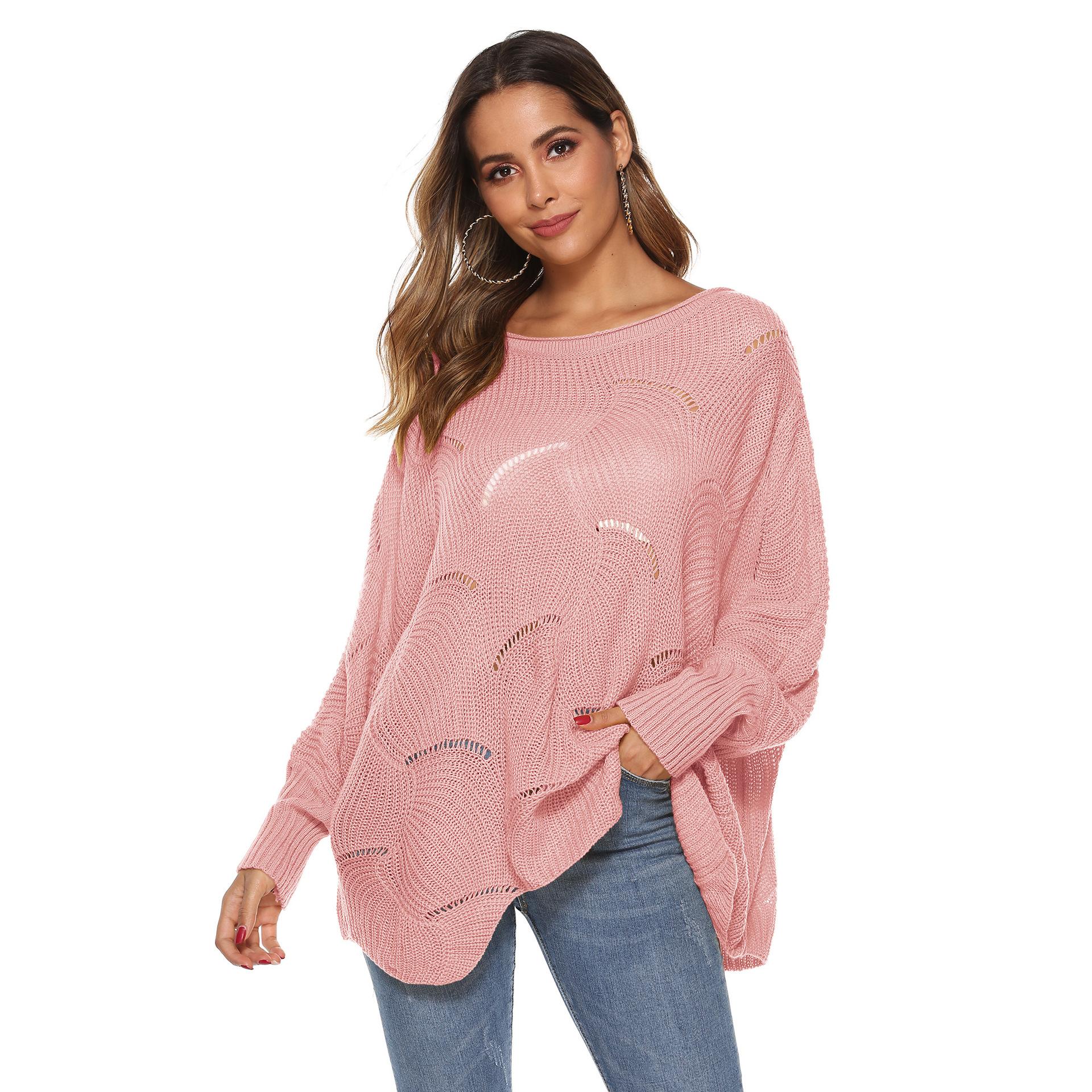 Осенне-зимний женский асимметричный свободный свитер с рукавами-фонариками «летучая мышь» — фото 7