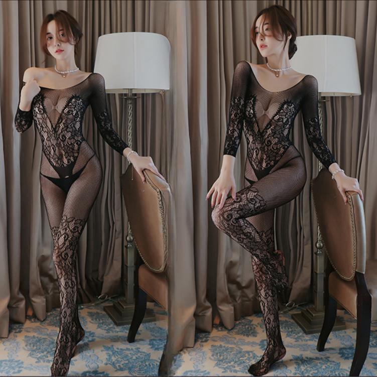Dámská síťovaná bodystocking s dlouhým rukávem Sexy spodní prádlo Spodní prádlo Body punčochy velké velikosti Sexy oblečení
