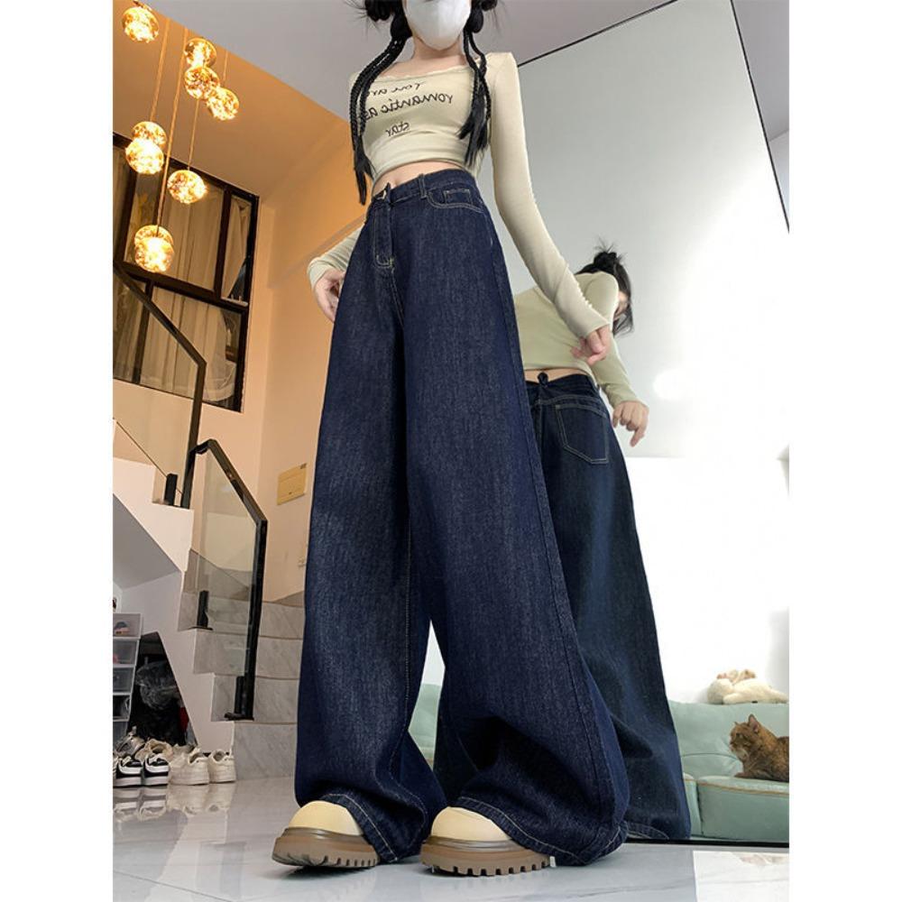 Damen High Waist Weite Beine Jeans Lockere Denim Hose Lässige Streetwear Denim Hose