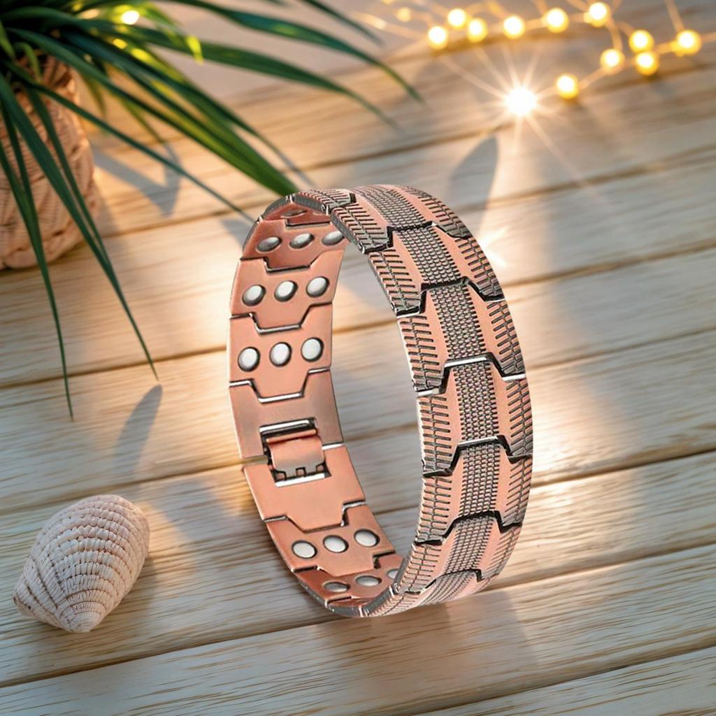 New Vintage Pure Copper Magnetic Pain Relief Bracelet For Men Therapy Double Row Magnets Link Chain Stainless Steel Men Jewelry