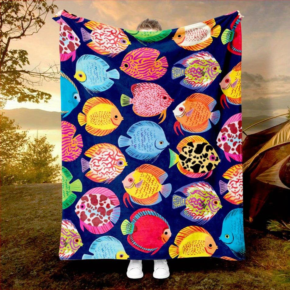 

Colorful marine fish pattern Flannel printed blanket suitable for all seasons suitable for living room office sofa and travel 75x100cm (30x40inch)