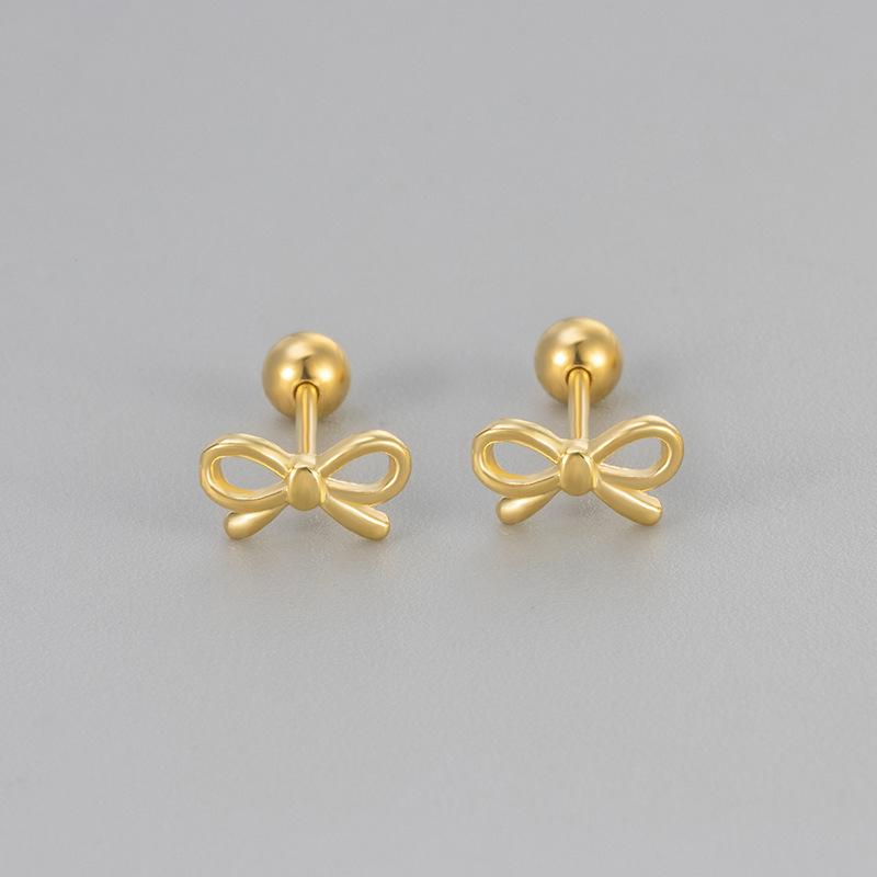 Sweet Bow Stud Earrings For Women Simple Small Screw Back Fresh Artistic Girly Minimalist Cute Jewelry copper