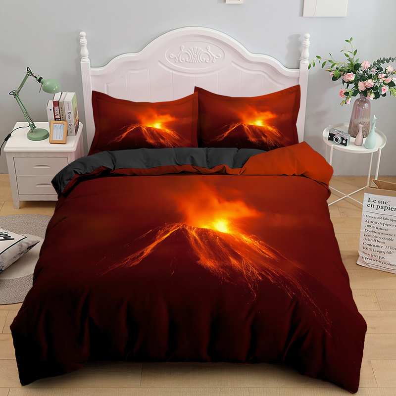 Comforter Volcano King Queen Eruption Lava Bedding Set For Kids Teens Adults Natural Disaster Molten