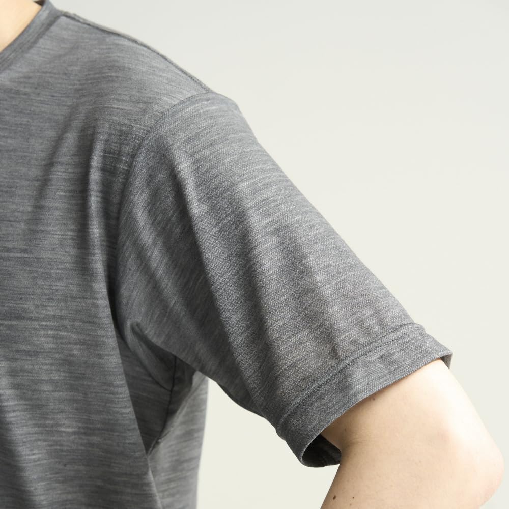 All-in-one T-shirt, merino wool, V-neck, short-sleeved shirt, quick-drying, durable odor-resistant, temperature-regulating, moisture-regulating, charc